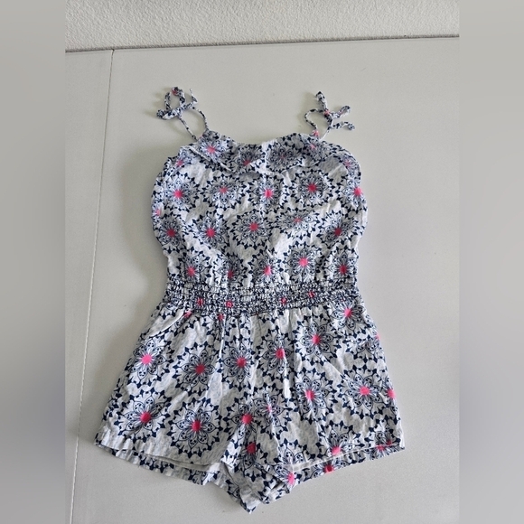 Old Navy Girls Romper Jumpsuit Size 5 (XS) Pink Blue Sleveless Tie Shoulder - Picture 2 of 9